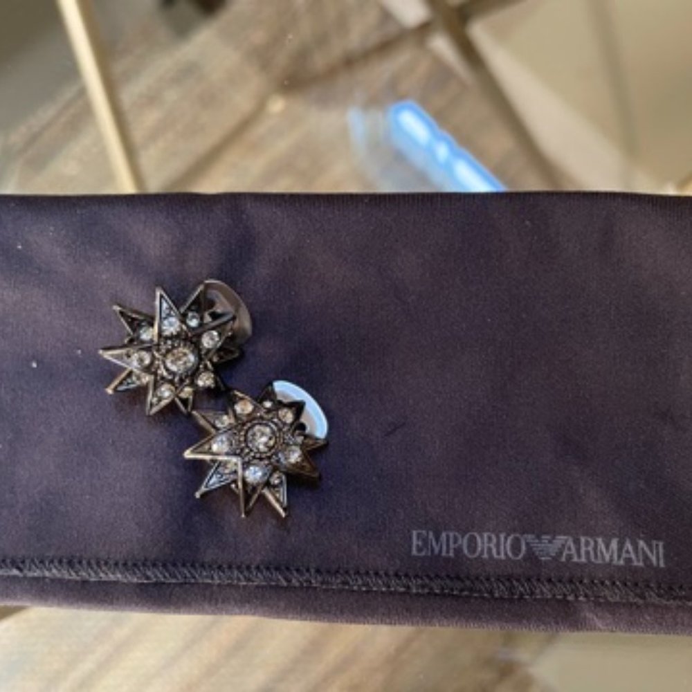 Emporio Armani Starburst Gunmetal Clip On Earrings